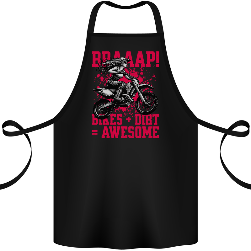 Braaap Awesome Motocross MotoX Dirt Bike Female Cotton Apron 100% Organic Black