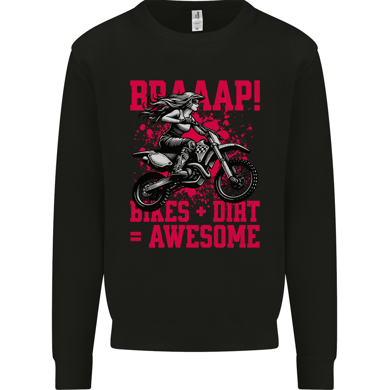 Braaap Awesome Motocross MotoX Dirt Bike Female Kids Sweatshirt Jumper Black