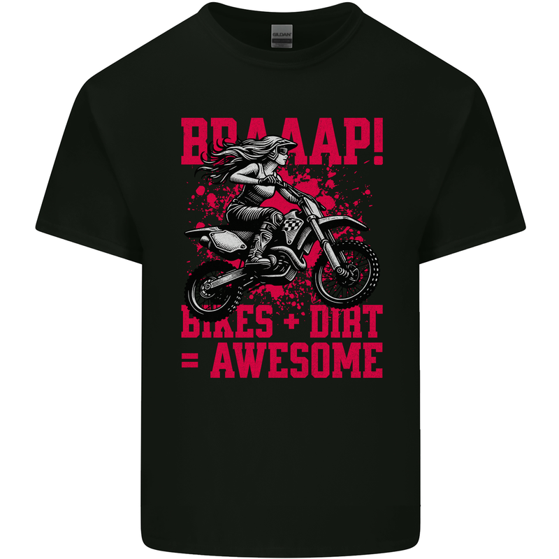 Braaap Awesome Motocross MotoX Dirt Bike Female Kids T-Shirt Childrens Black