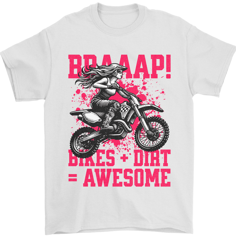 Braaap Awesome Motocross MotoX Dirt Bike Female Mens T-Shirt 100% Cotton White