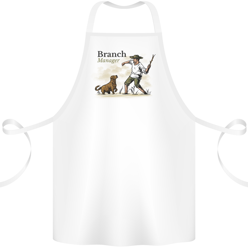 Branch Manager Funny Dog Walking Dad Cotton Apron 100% Organic White