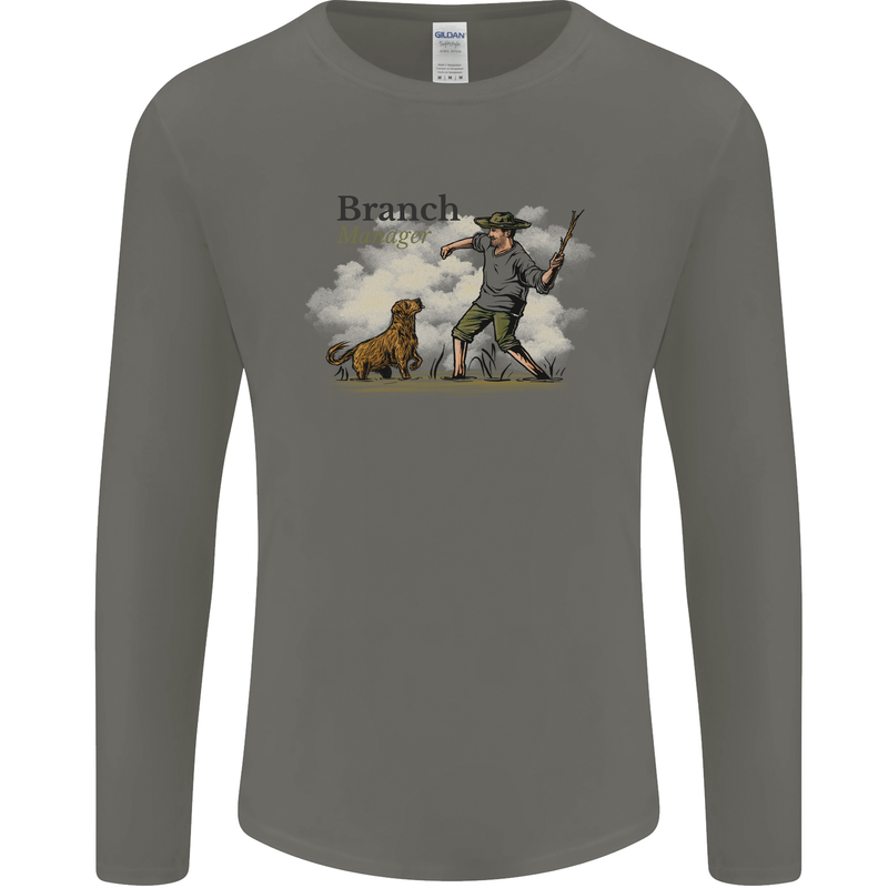 Branch Manager Funny Dog Walking Dad Mens Long Sleeve T-Shirt Charcoal
