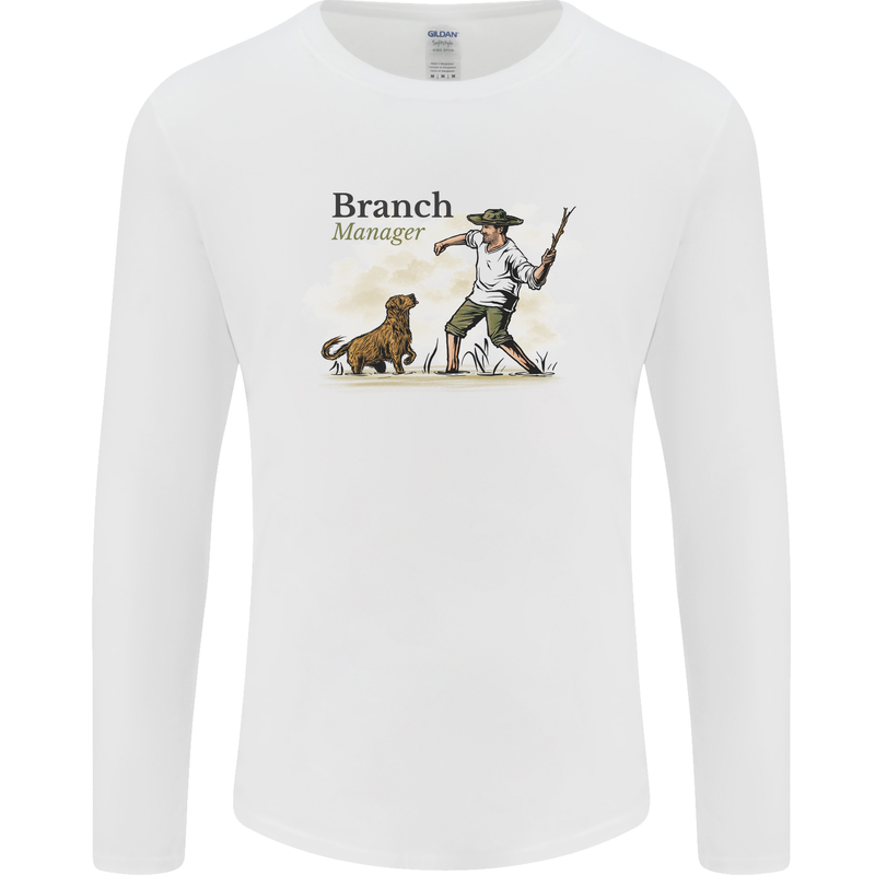 Branch Manager Funny Dog Walking Dad Mens Long Sleeve T-Shirt White