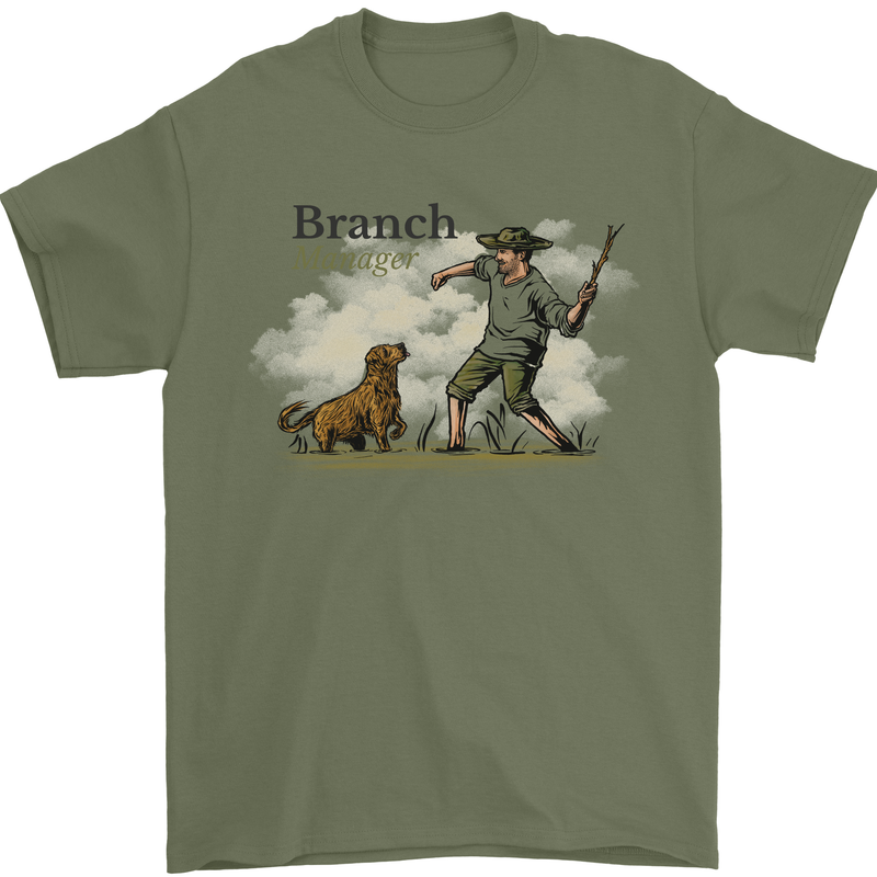 Branch Manager Funny Dog Walking Dad Mens T-Shirt 100% Cotton Military Green