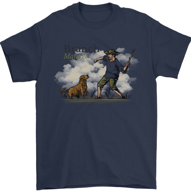 Branch Manager Funny Dog Walking Dad Mens T-Shirt 100% Cotton Navy Blue