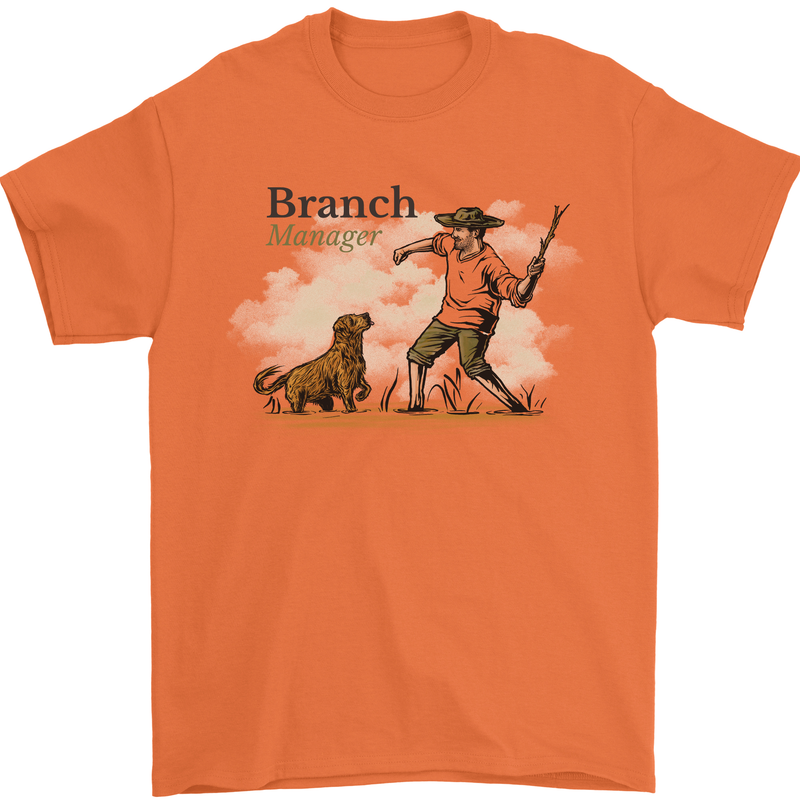 Branch Manager Funny Dog Walking Dad Mens T-Shirt 100% Cotton Orange