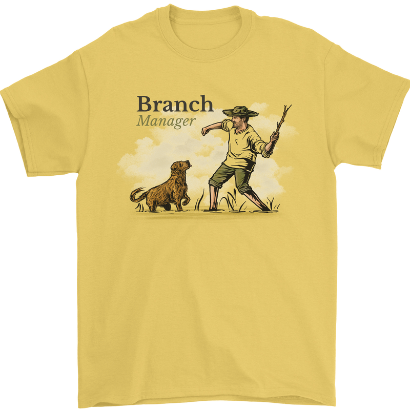 Branch Manager Funny Dog Walking Dad Mens T-Shirt 100% Cotton Yellow
