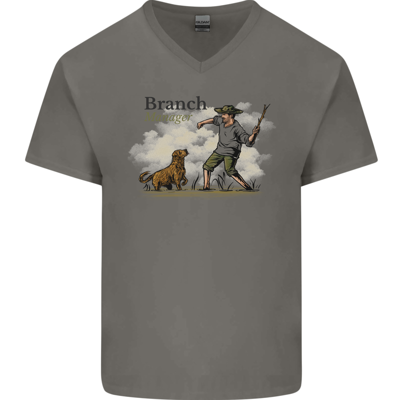 Branch Manager Funny Dog Walking Dad Mens V-Neck Cotton T-Shirt Charcoal