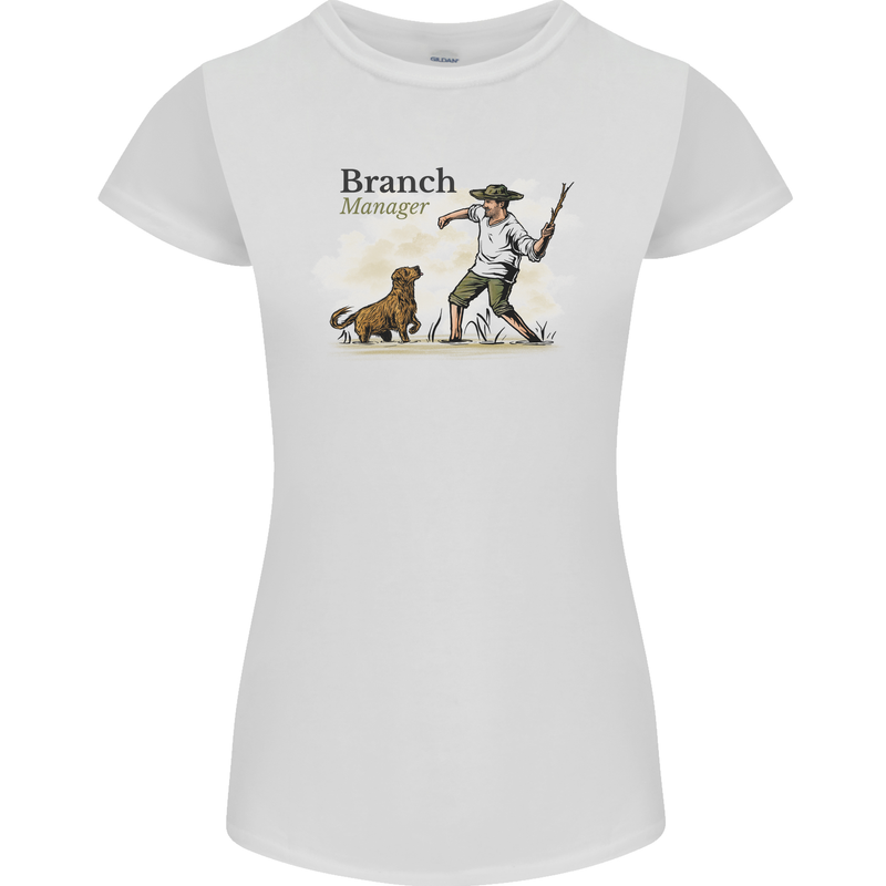 Branch Manager Funny Dog Walking Dad Womens Petite Cut T-Shirt White