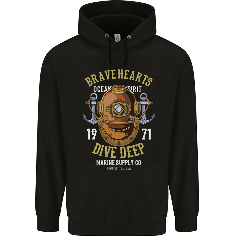 Brave Hearts Dive Deep Scuba Diving Diver Childrens Kids Hoodie Black