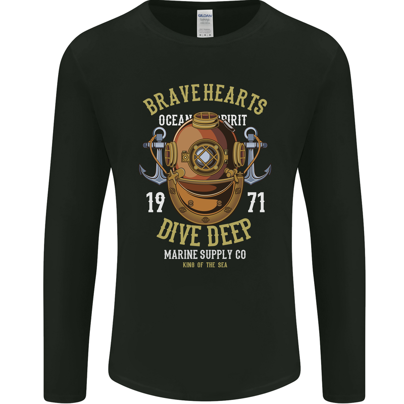 Brave Hearts Dive Deep Scuba Diving Diver Mens Long Sleeve T-Shirt Black