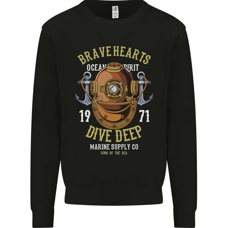 Brave Hearts Dive Deep Scuba Diving Diver Mens Sweatshirt Jumper Black