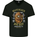 Brave Hearts Dive Deep Scuba Diving Diver Mens V-Neck Cotton T-Shirt Black