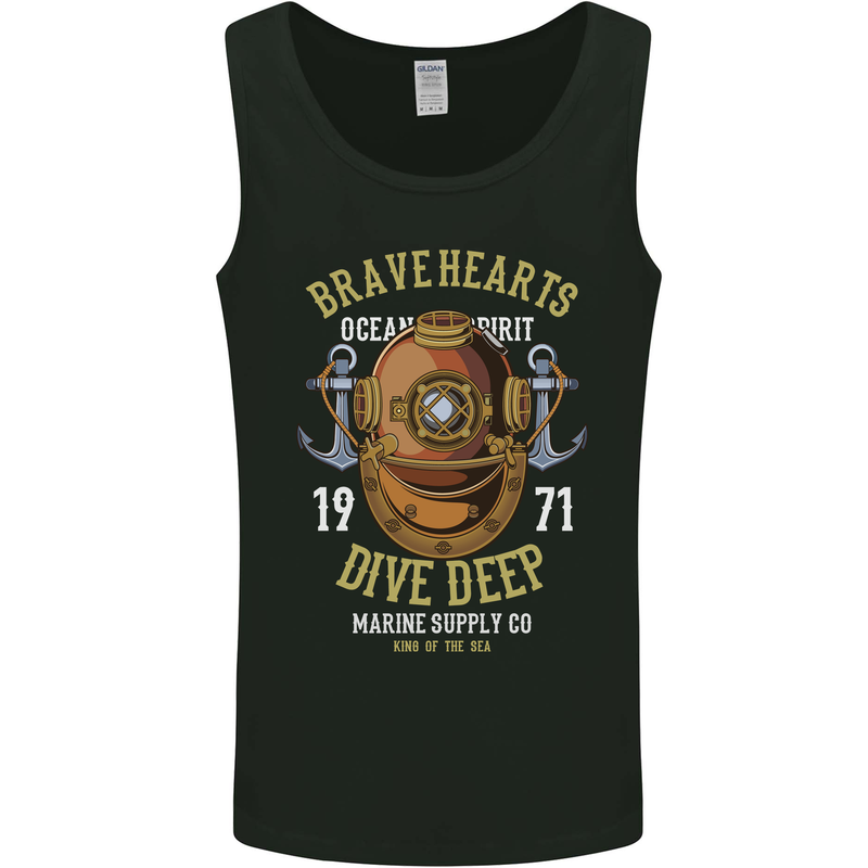 Brave Hearts Dive Deep Scuba Diving Diver Mens Vest Tank Top Black