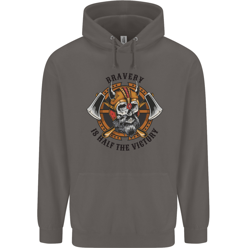 Bravery is Half of the Victory Viking Skull Mens 80% Cotton Hoodie Charcoal
