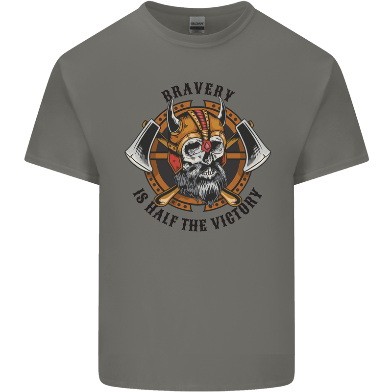 Bravery is Half of the Victory Viking Skull Mens Cotton T-Shirt Tee Top Charcoal