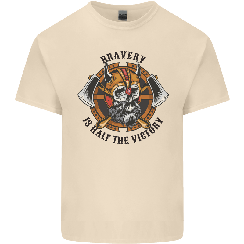 Bravery is Half of the Victory Viking Skull Mens Cotton T-Shirt Tee Top Natural
