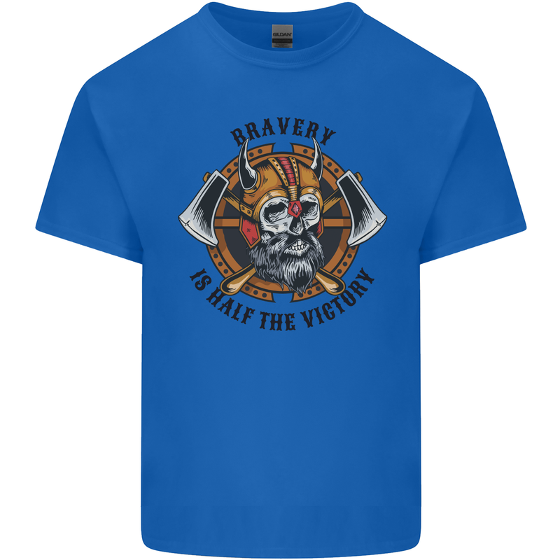 Bravery is Half of the Victory Viking Skull Mens Cotton T-Shirt Tee Top Royal Blue