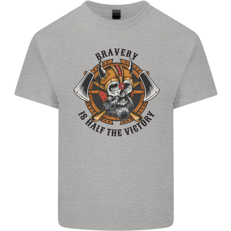 Bravery is Half of the Victory Viking Skull Mens Cotton T-Shirt Tee Top Sports Grey