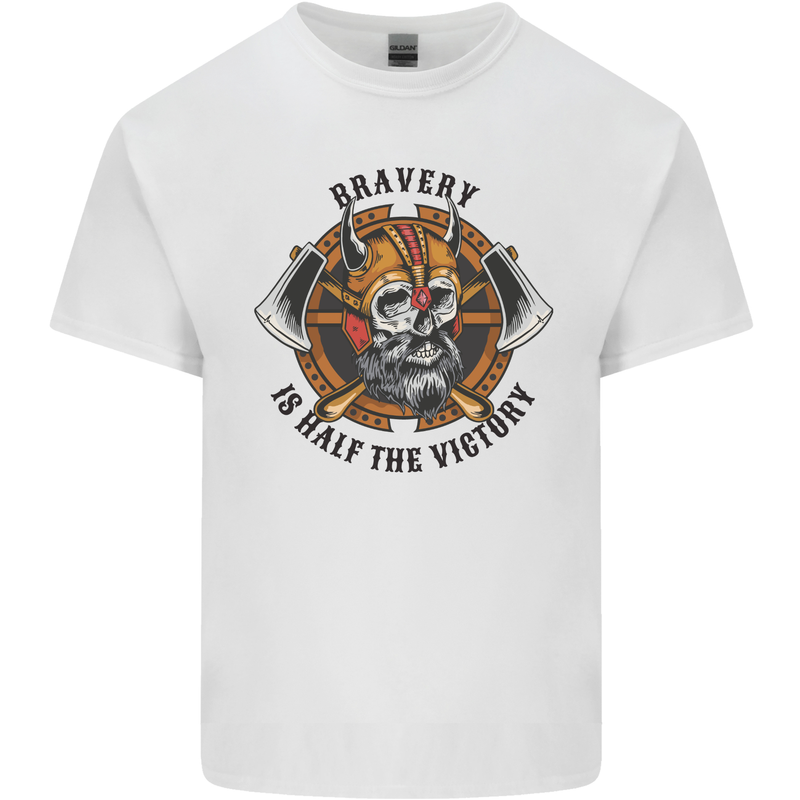 Bravery is Half of the Victory Viking Skull Mens Cotton T-Shirt Tee Top White