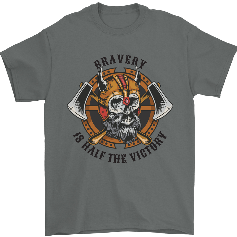 Bravery is Half of the Victory Viking Skull Mens T-Shirt 100% Cotton Charcoal