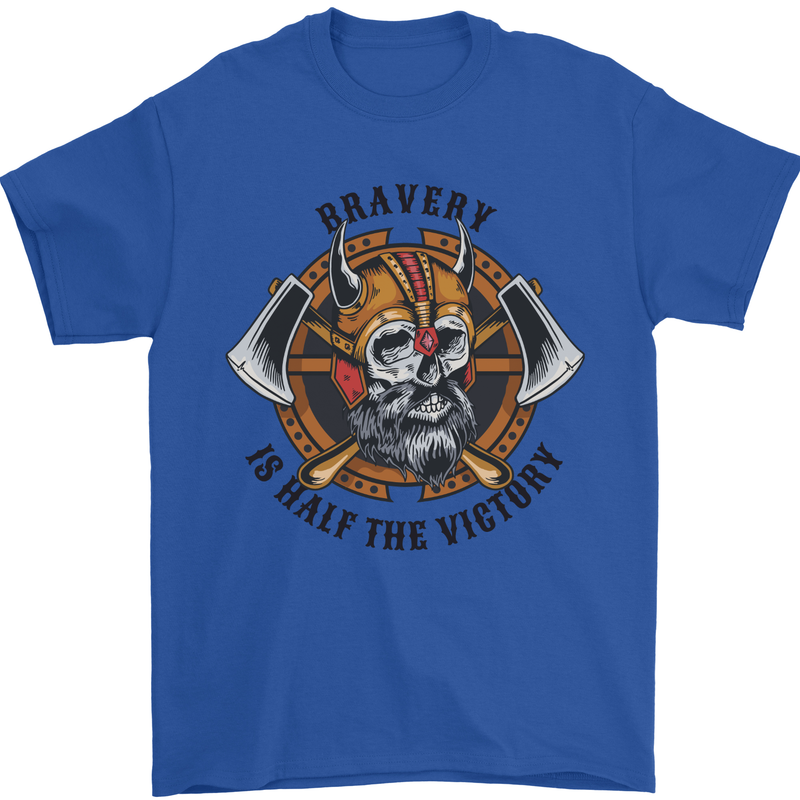 Bravery is Half of the Victory Viking Skull Mens T-Shirt 100% Cotton Royal Blue