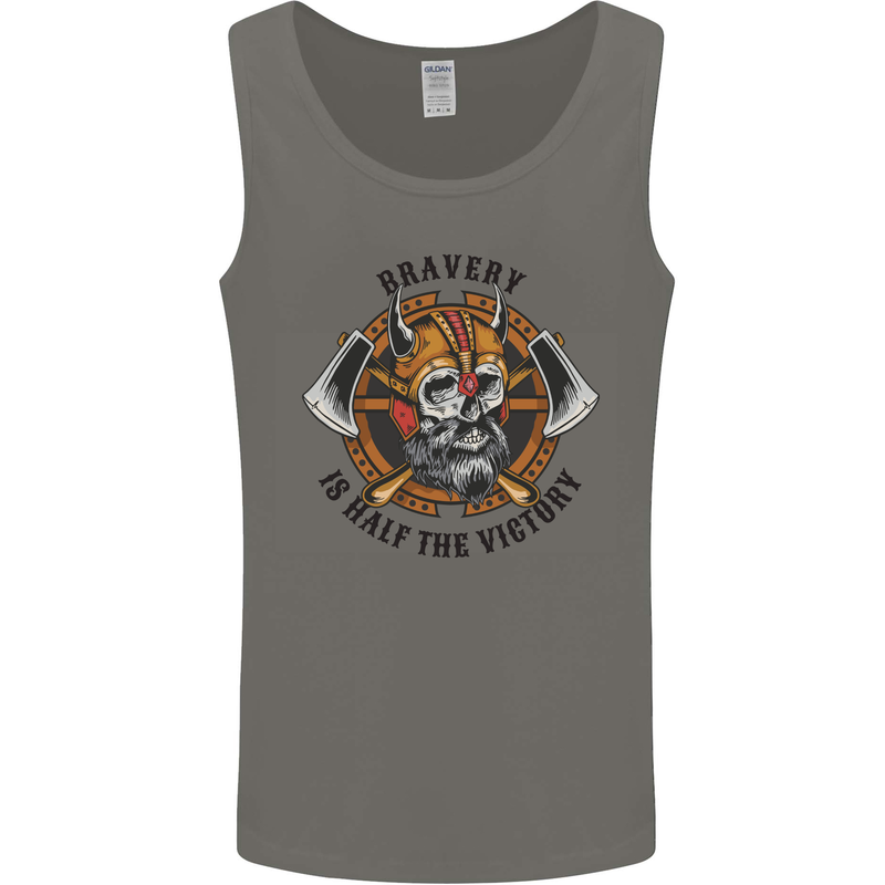 Bravery is Half of the Victory Viking Skull Mens Vest Tank Top Charcoal