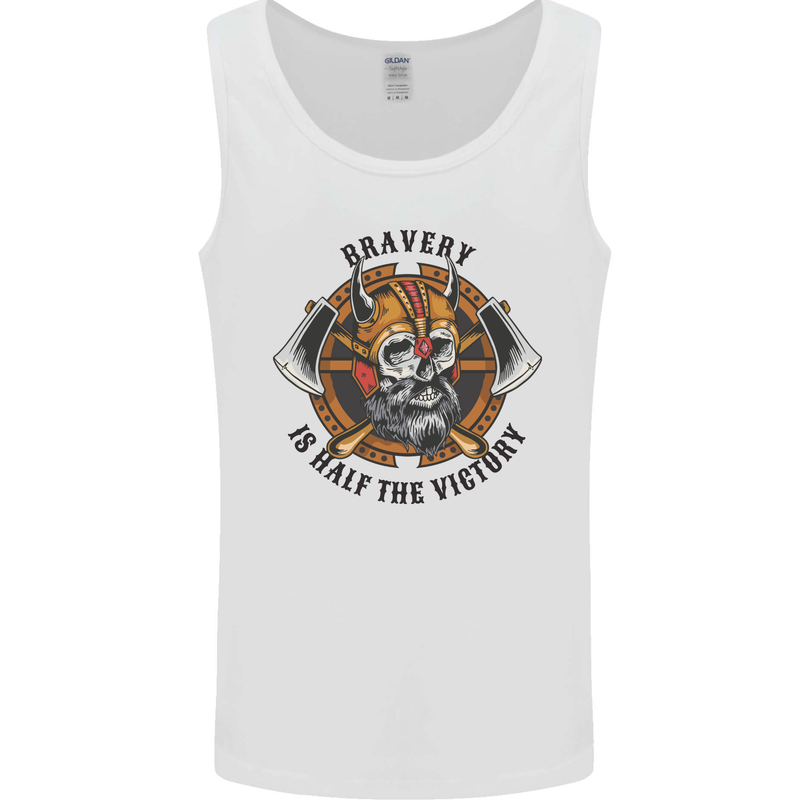 Bravery is Half of the Victory Viking Skull Mens Vest Tank Top White