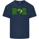 Brazil Football Brazilian Soccer Flag Mens Cotton T-Shirt Tee Top Navy Blue