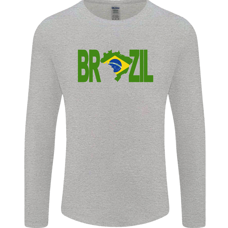 Brazil Football Brazilian Soccer Flag Mens Long Sleeve T-Shirt Sports Grey