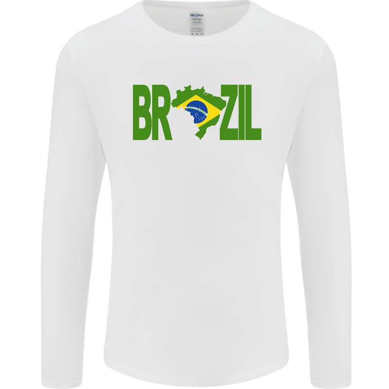 Brazil Football Brazilian Soccer Flag Mens Long Sleeve T-Shirt White