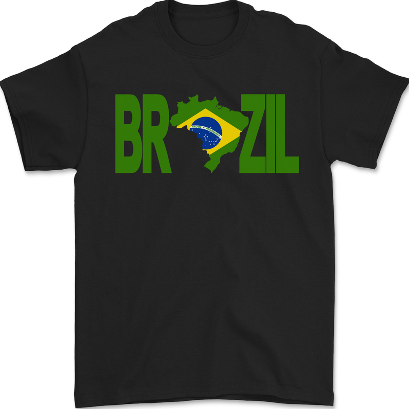 Brazil Football Brazilian Soccer Flag Mens T-Shirt 100% Cotton Black