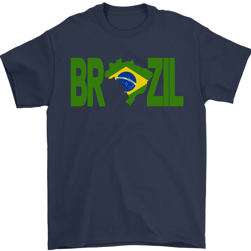 Brazil Football Brazilian Soccer Flag Mens T-Shirt 100% Cotton Navy Blue