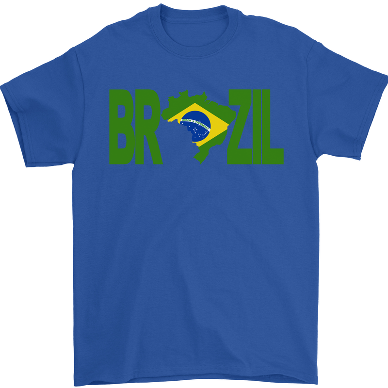 Brazil Football Brazilian Soccer Flag Mens T-Shirt 100% Cotton Royal Blue