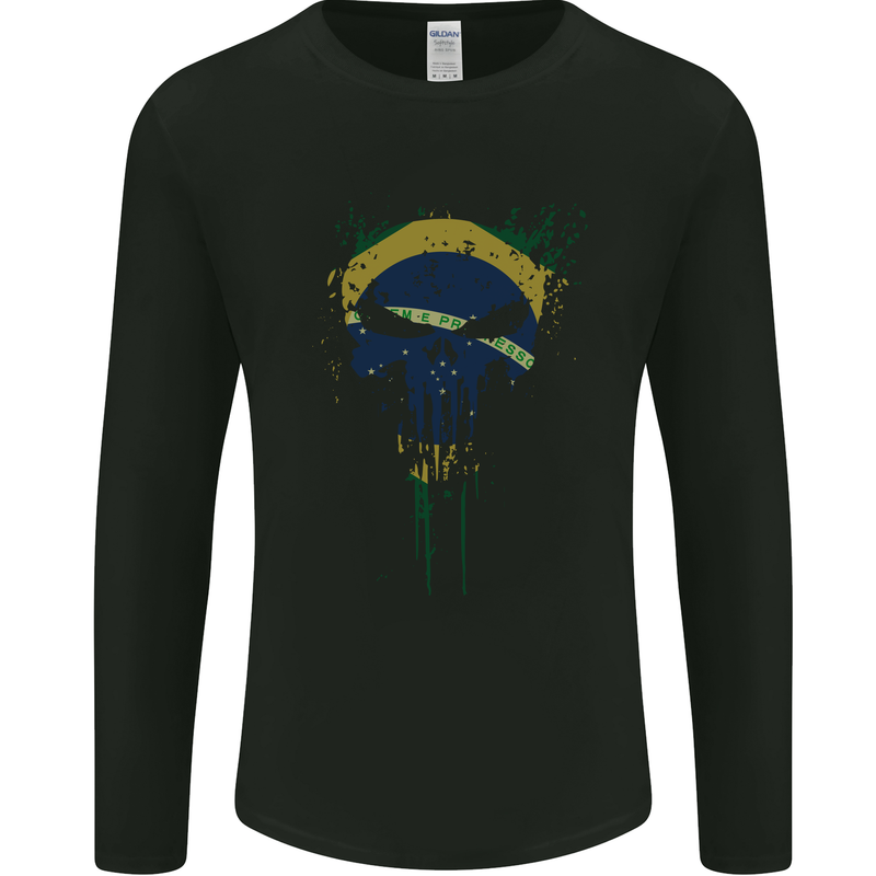 Brazil Skull Gym Training Bodybuilding Mens Long Sleeve T-Shirt Black