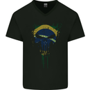 Brazil Skull Gym Training Bodybuilding Mens V-Neck Cotton T-Shirt Black