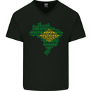 Brazilian Flag Word Cloud Brazil Football Mens V-Neck Cotton T-Shirt Black