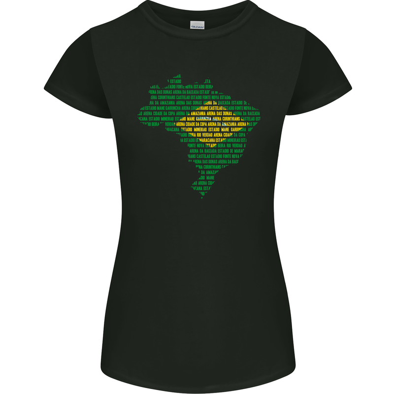 Brazilian Flag Word Cloud Brazil Football Womens Petite Cut T-Shirt Black