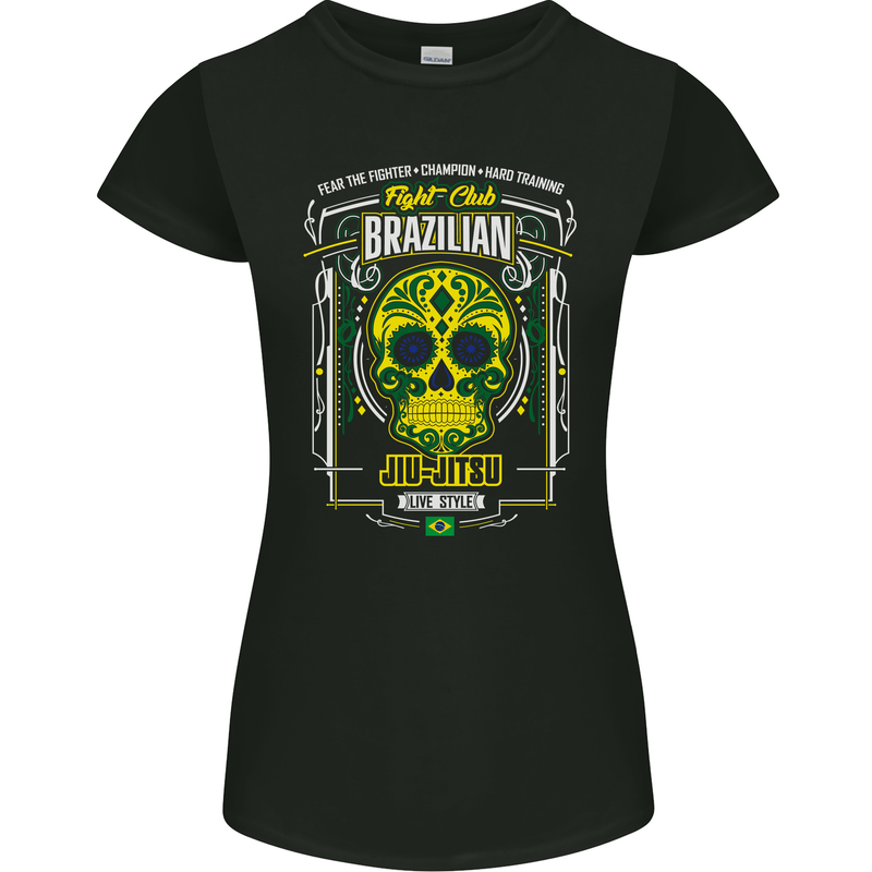 Brazilian Jiu Jitsu Skull MMA Martial Arts Womens Petite Cut T-Shirt Black