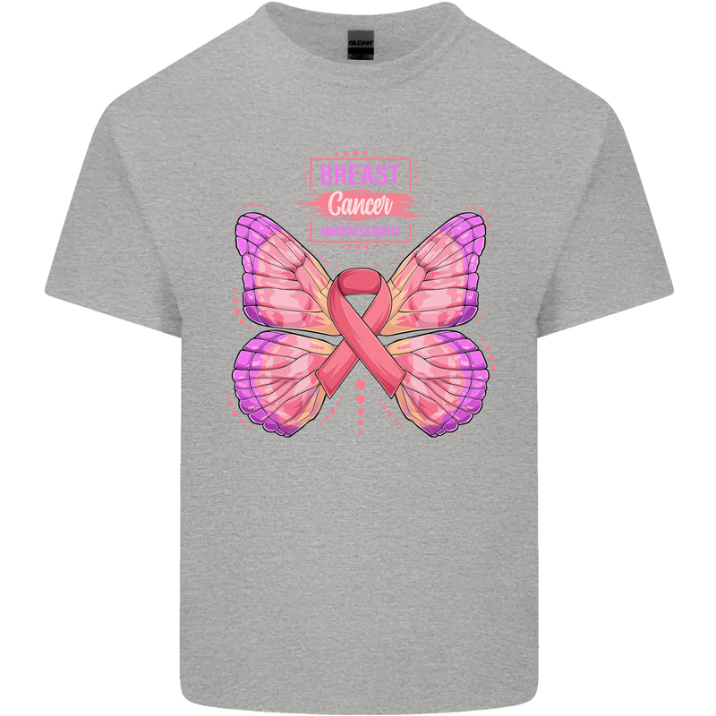 Breast Cancer Awareness Month Butterfly Kids T-Shirt Childrens Sports Grey