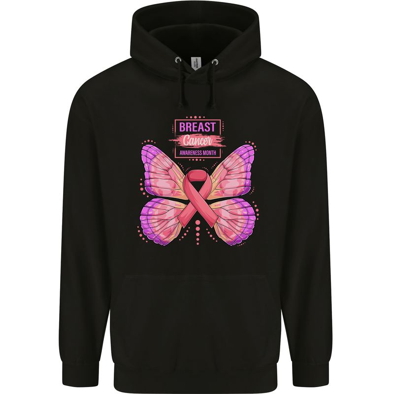 Breast Cancer Awareness Month Butterfly Mens 80% Cotton Hoodie Black