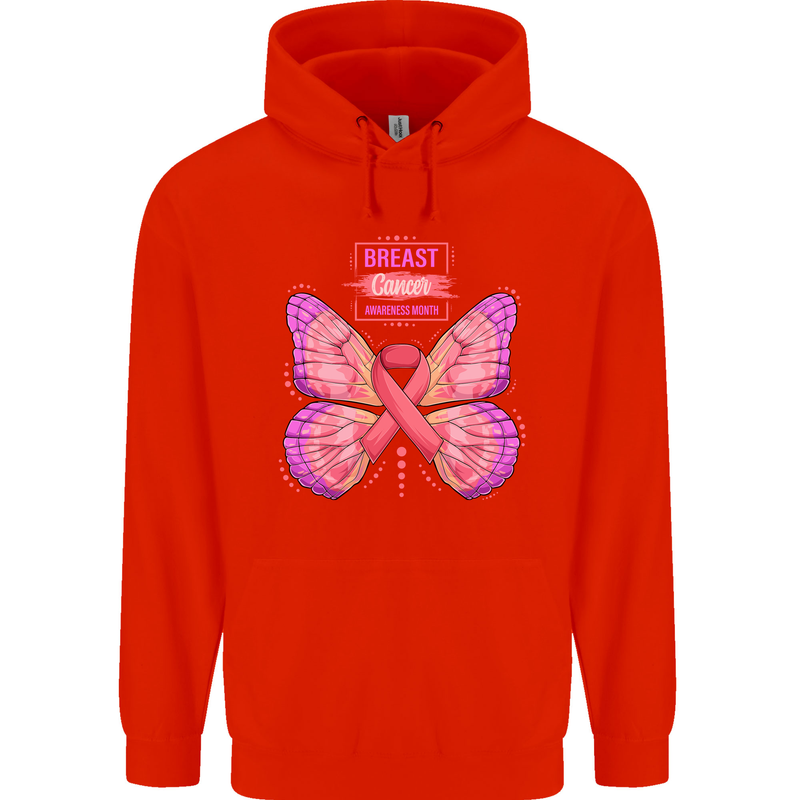 Breast Cancer Awareness Month Butterfly Mens 80% Cotton Hoodie Bright Red