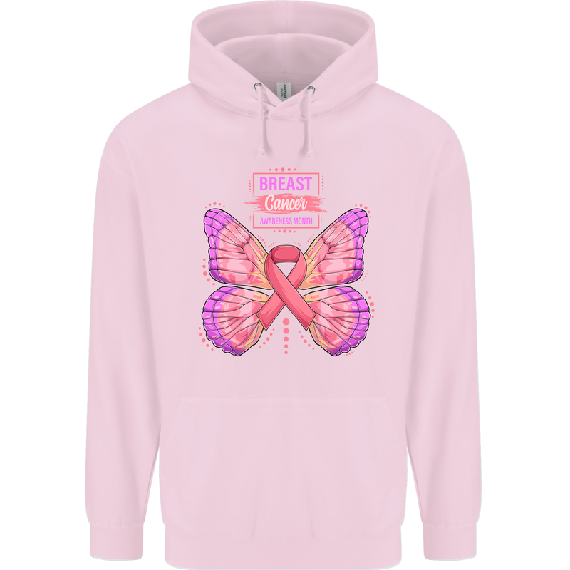 Breast Cancer Awareness Month Butterfly Mens 80% Cotton Hoodie Light Pink