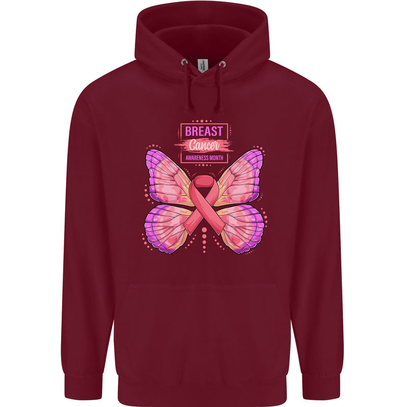 Breast Cancer Awareness Month Butterfly Mens 80% Cotton Hoodie Maroon
