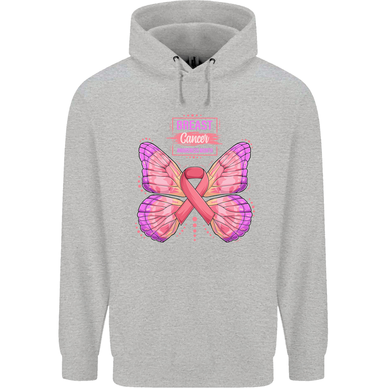Breast Cancer Awareness Month Butterfly Mens 80% Cotton Hoodie Sports Grey