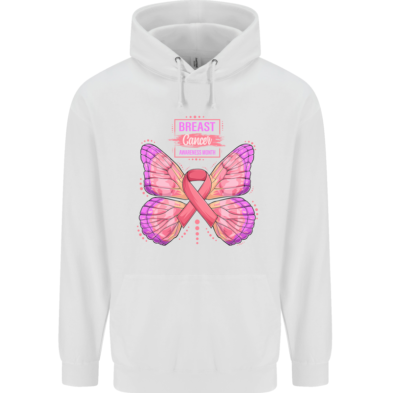 Breast Cancer Awareness Month Butterfly Mens 80% Cotton Hoodie White
