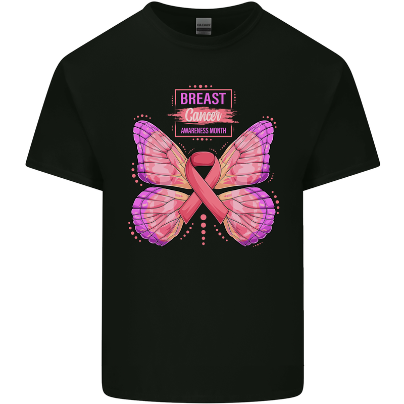 Breast Cancer Awareness Month Butterfly Mens Cotton T-Shirt Tee Top Black