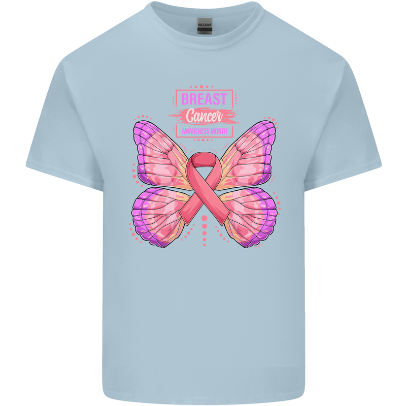 Breast Cancer Awareness Month Butterfly Mens Cotton T-Shirt Tee Top Light Blue