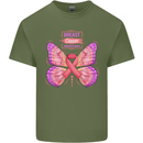 Breast Cancer Awareness Month Butterfly Mens Cotton T-Shirt Tee Top Military Green