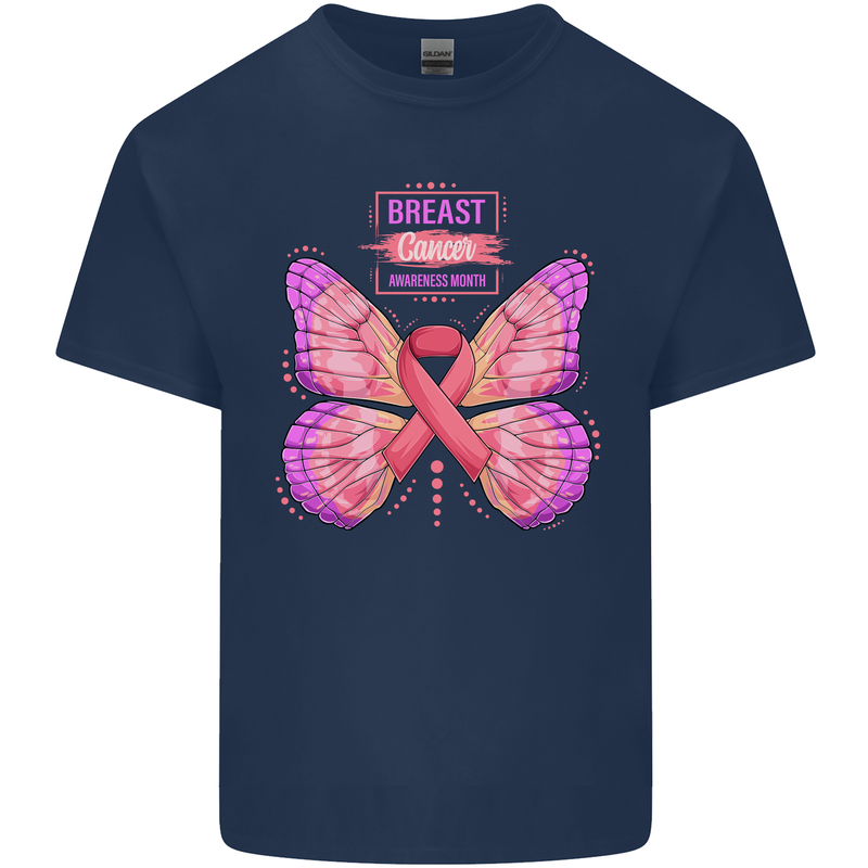 Breast Cancer Awareness Month Butterfly Mens Cotton T-Shirt Tee Top Navy Blue
